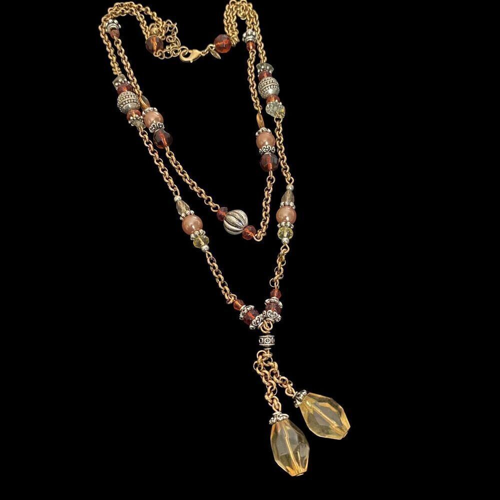 Avon Women's Necklace Layered Beaded Tassels Glass Acrylic Metal